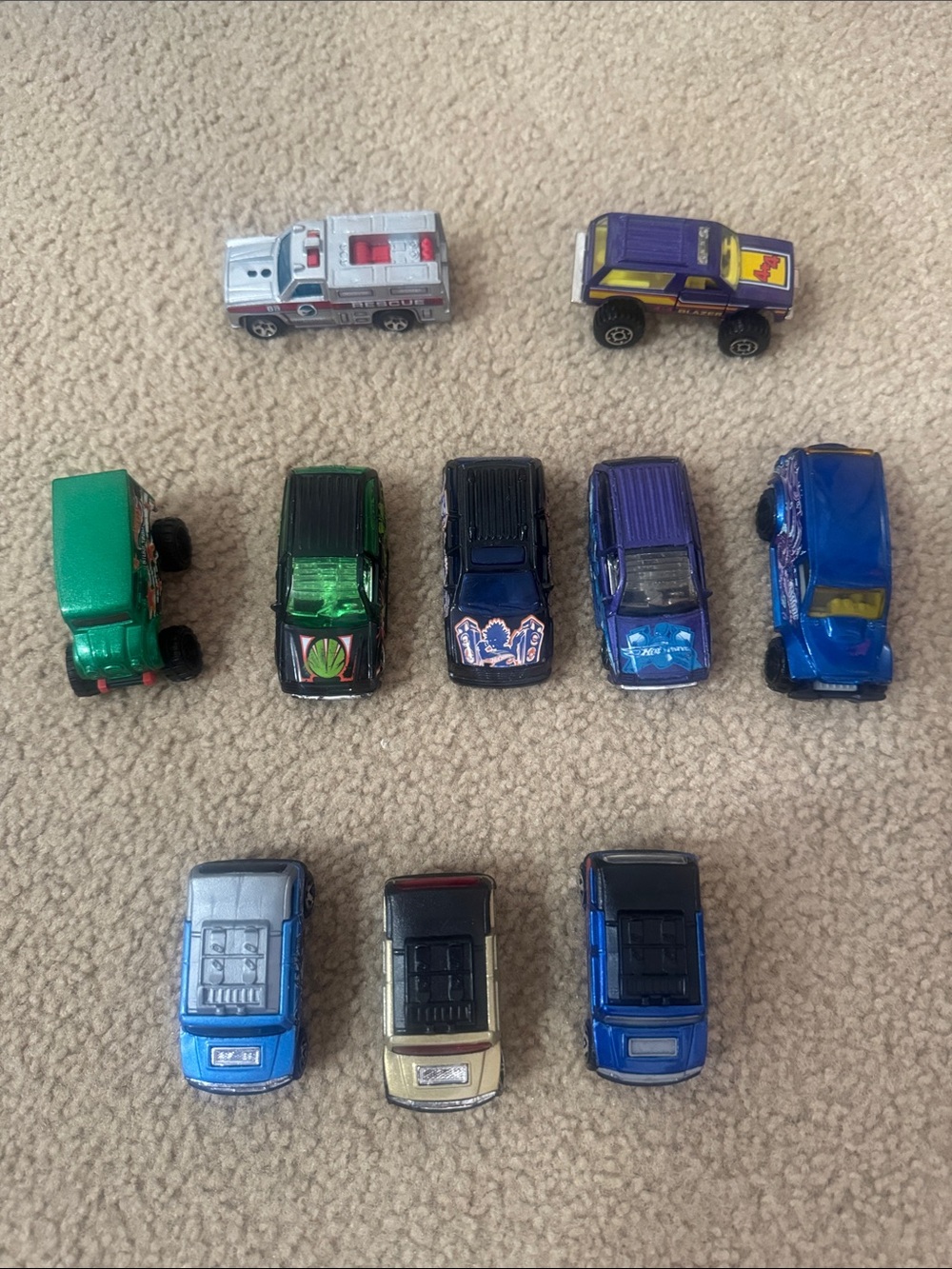 Colorful Kids Toy Car Set - Blue, Green, Purple, Silver, Gold